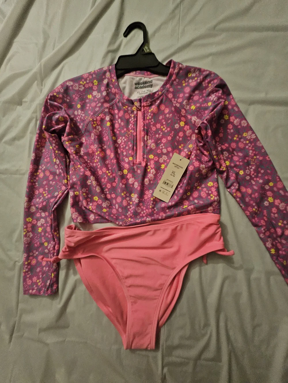 Wonder Nation Girls' Pink Floral Long-Sleeve Swim Set